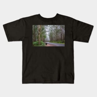 Tall gum trees on foggy Great Ocean Road, Australia. Kids T-Shirt